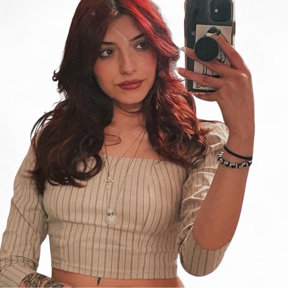 Urban Outfitters Square neck Striped Beige Crop Top